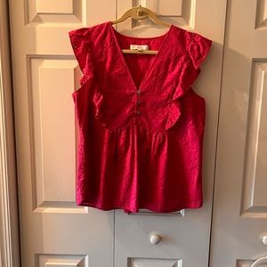 LOFT pink eyelet top L